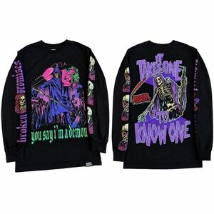 Broken Promises You Say I'm A Demon Long Sleeve Shirt Men's M Black Skull Reaper